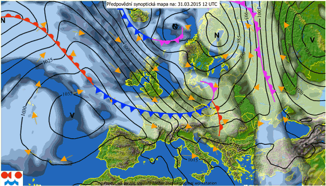Vítr - synoptická mapa